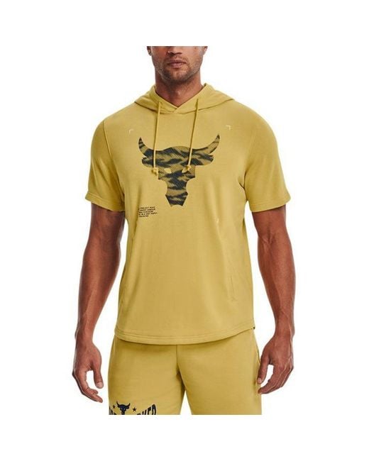 Under Armour Yellow Project Rock Terry Short Sleeve Hoodie for men