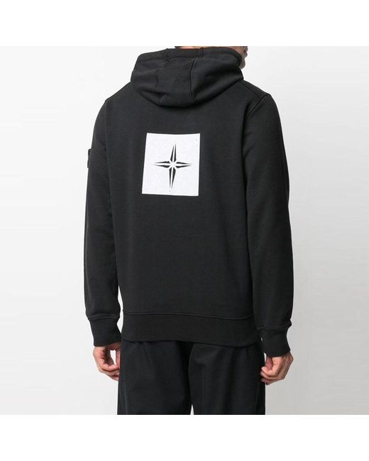 Stone Island Black Box Print Pullover Hoodie for men