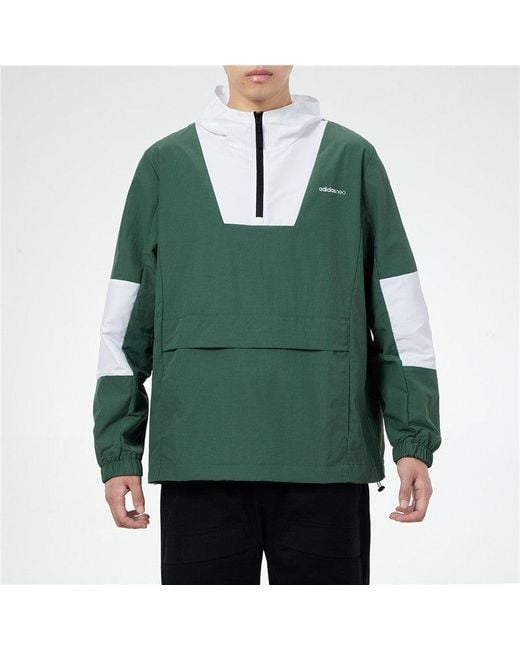 Adidas Green Sports Running Training Casual Half Zipper Hooded Jacket for men