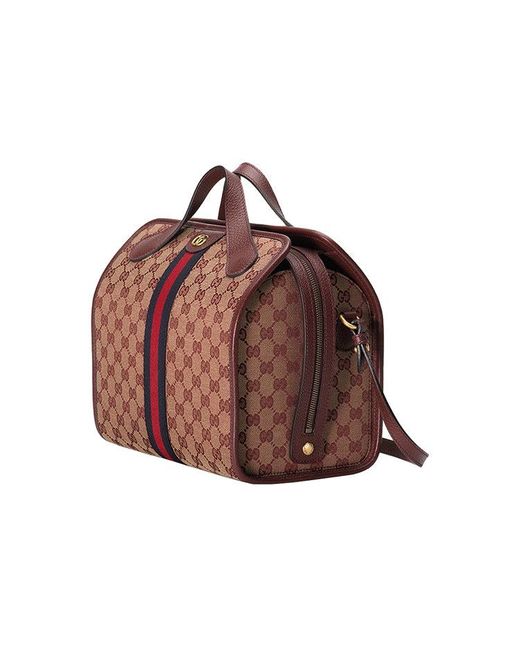 Gucci Red Logo Stripe Webbing Canvas Large Capacity Travel Handbag