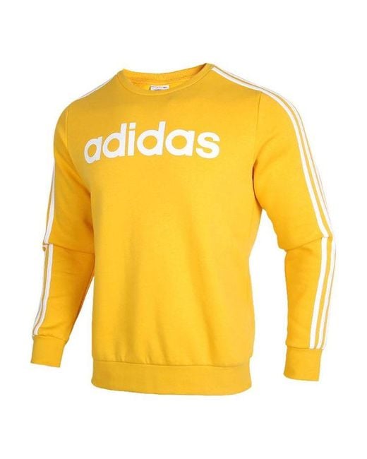 Adidas Yellow E 3S Crew Fl Logo Printing Fleece Stay Warm Casual Sports Pullover Round Neck for men
