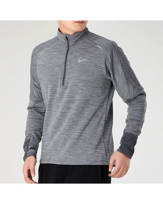 Nike Gray Sphere Dri-Fit Half Zipper Fleece Stay Warm Running Training Long Sleeves Pullover for men