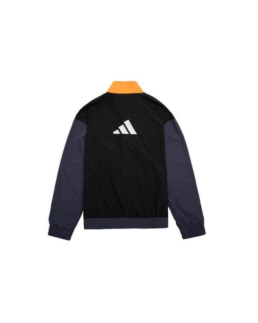 Adidas Blue Bb Snap Jkt Athleisure Casual Sports Breathable Contrasting Colors Knit Stand Collar Jacket for men