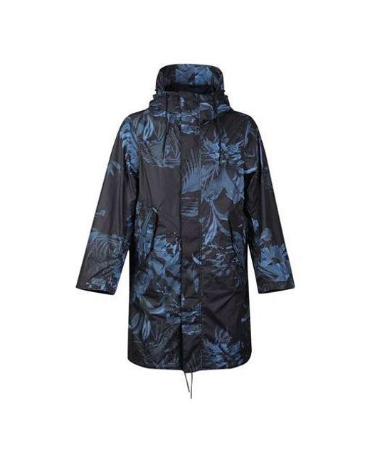 Nike Nsw Parka Aop Woven Printing Mid-length Hooded Jacket Blue Black for men