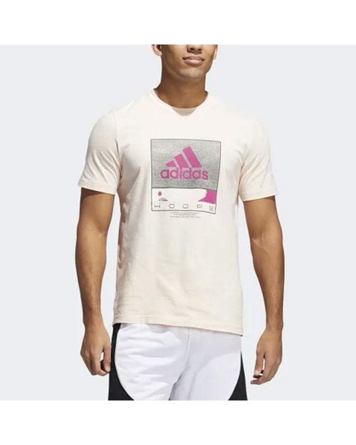 Adidas Pink Athleisure Casual Sports Printing Round Neck Short Sleeve for men