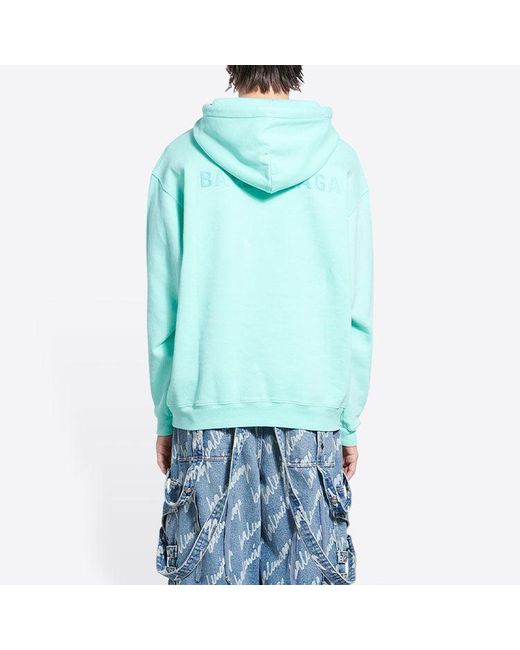 Balenciaga Blue Logo Hoodie Medium Fit 'Terquesa' for men