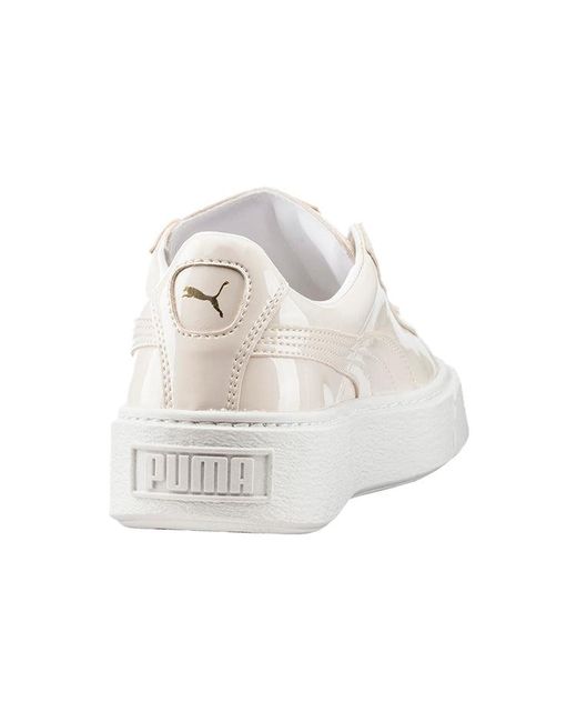 PUMA White (Wmns) Basket Platform Patent Leather
