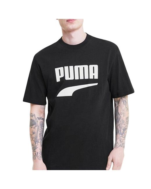 PUMA Black Downtown Printing Casual Short Sleeve for men