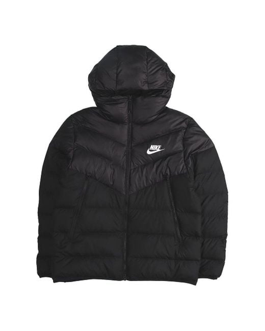 Nike Black Nsw Windrunner Down Fill Stay Warm Solid Color Hooded Down Jacket for men