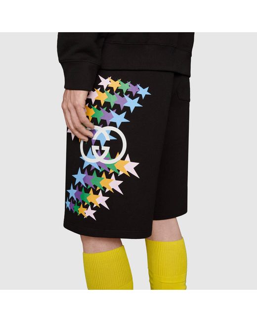 Gucci Black Ss21 Interlock Double G Printing Cotton Shorts for men