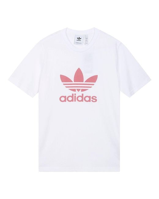 Adidas White Originals Trefoil Logo Printing Sports Round Neck Short Sleeve for men