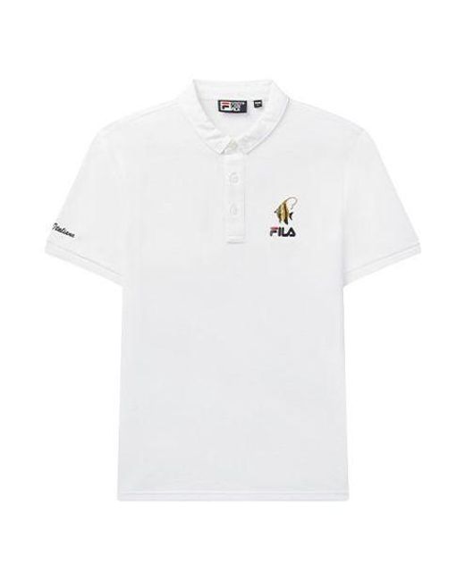Fila White Subject Embroidered Printing Short Sleeve Polo Shirt for men