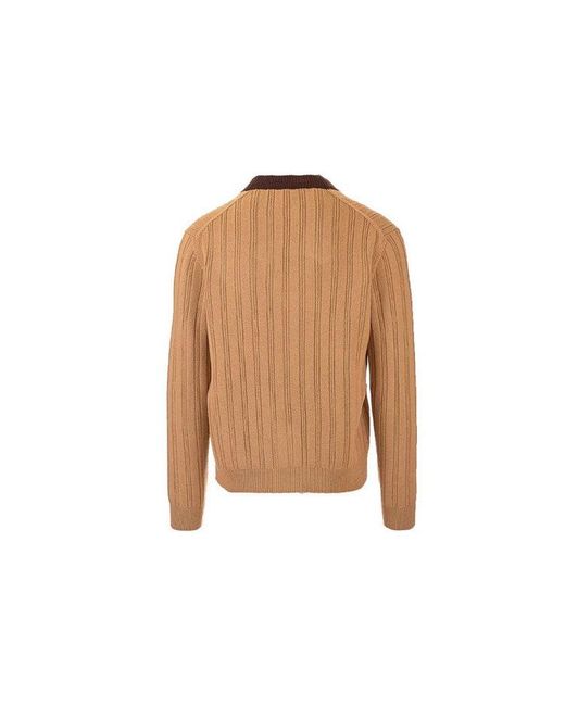 Gucci Brown Rib Knit Wool Cardigan With Label for men