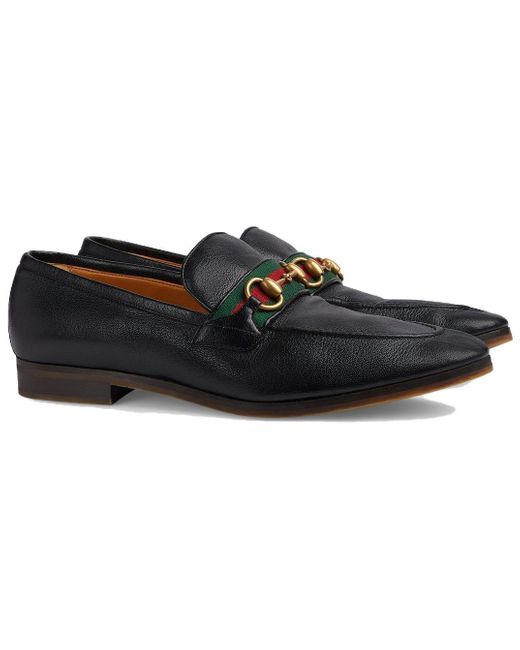 Gucci Black Leather Grosgrain Trim Dress Loafers for men