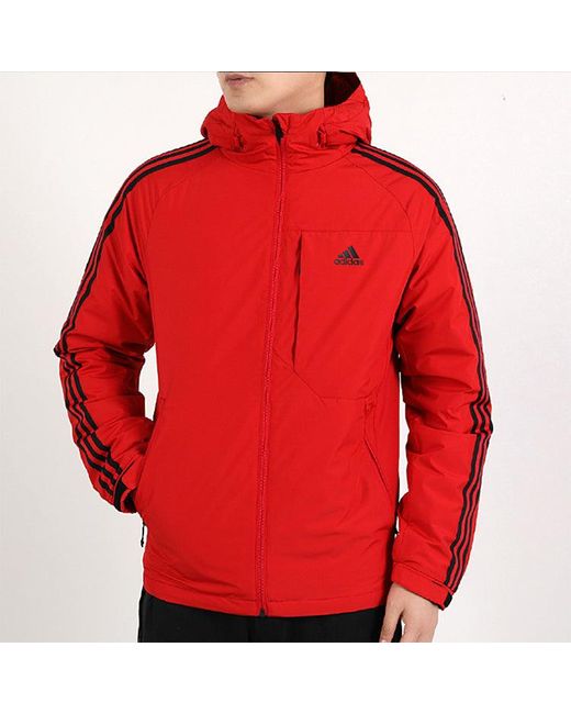 Adidas Red 3St Down Jkt Stay Warm Outdoor Sports Hooded Down Jacket for men