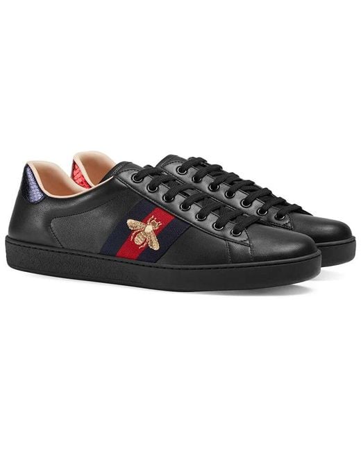 Gucci Black Ace Embroidered Bee Leather Sneaker for men