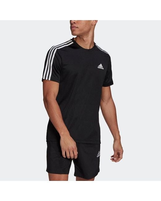 Adidas Black M 3S T Casual Sports Side Stripe Round Neck Short Sleeve for men