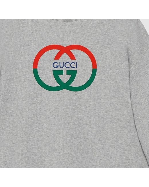 Gucci Gray Interlocking G-print Crewneck Cotton-jersey Sweatshirt for men