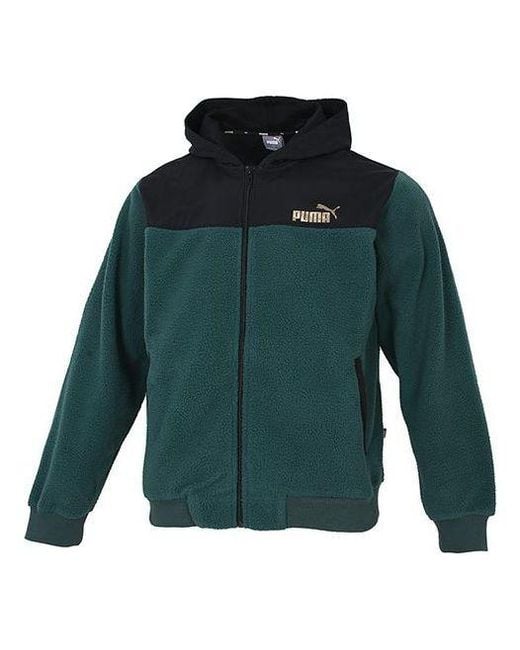 PUMA Green Winterized Lamb's Wool Stay Warm Colorblock Hooded Jacket for men