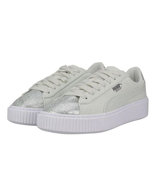 PUMA White (Wmns) Basket Platform 'Peppermint'