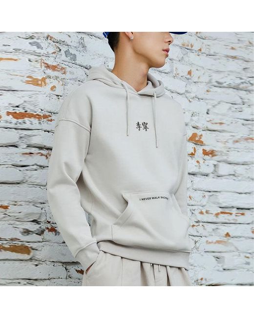 Li-ning Gray Sports Living Series Fleece Lined Stay Warm Loose Pullover Hoodie for men