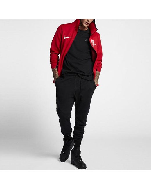 Nike Red Player Edition Houston Rockets Solid Color Zipper Hooded Jacket for men