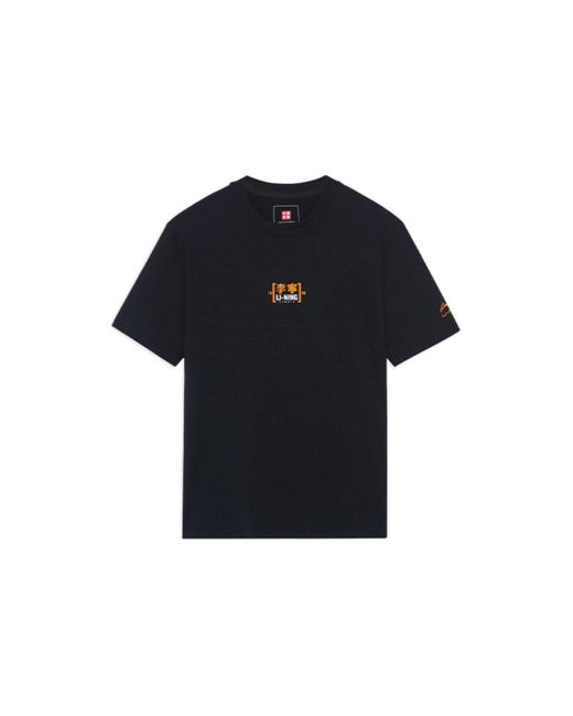 Li-ning Black Ss22 Stylish Logo Printing Loose Round Neck Short Sleeve T-Shirt for men