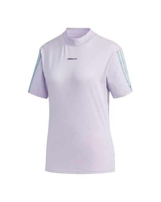 Adidas Purple (Wmns) Neo Athleisure Casual Sports Small Stand Collar Short Sleeve