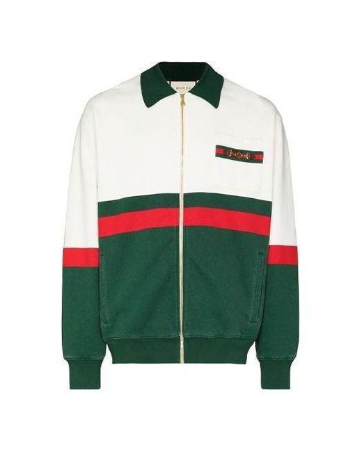 Gucci Green Web Detail Panelled Zip-up Cardigan for men