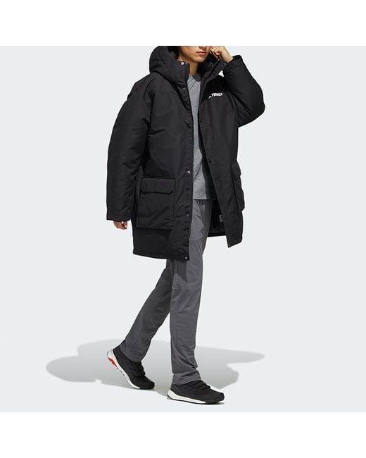 Adidas Black Xplr Dwn Stay Warm Outdoor Hooded Down Jacket for men