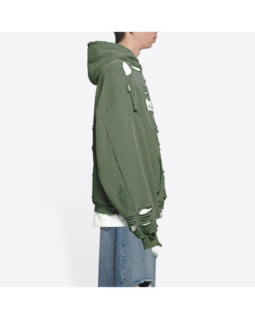 Balenciaga Green Caps Destroyed Hoodie for men