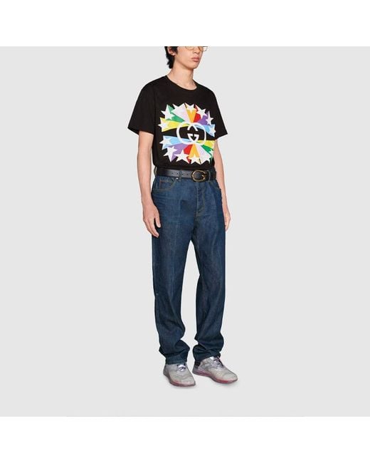 Gucci Black Fw21 Interlock Double G Printing Cotton Short Sleeve T-Shirt for men