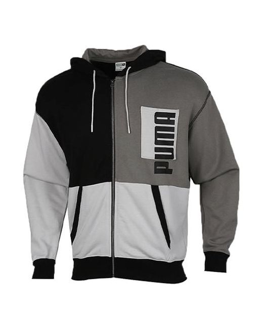 PUMA Black Cardigan Hooded Colorblock Logo Jacket for men