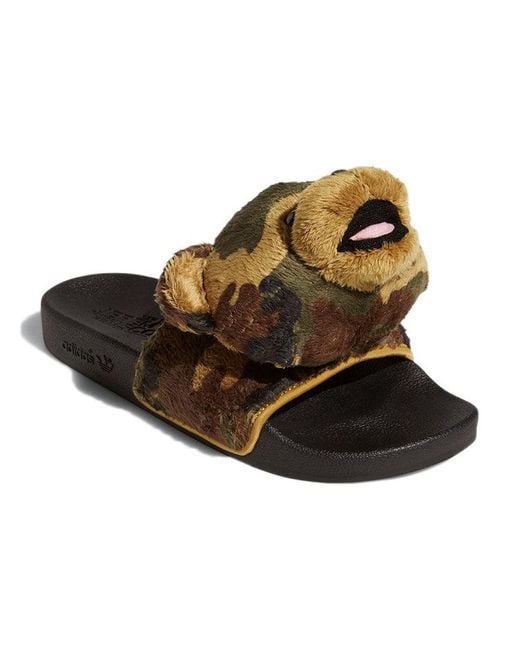 Adidas Brown Jeremy Scott X Adilette Slide 'Camo Teddy' for men