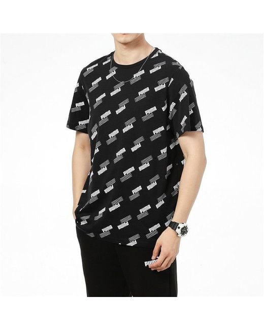PUMA Black Full Print Logo Round Neck Breathable Round Neck Short Sleeve for men
