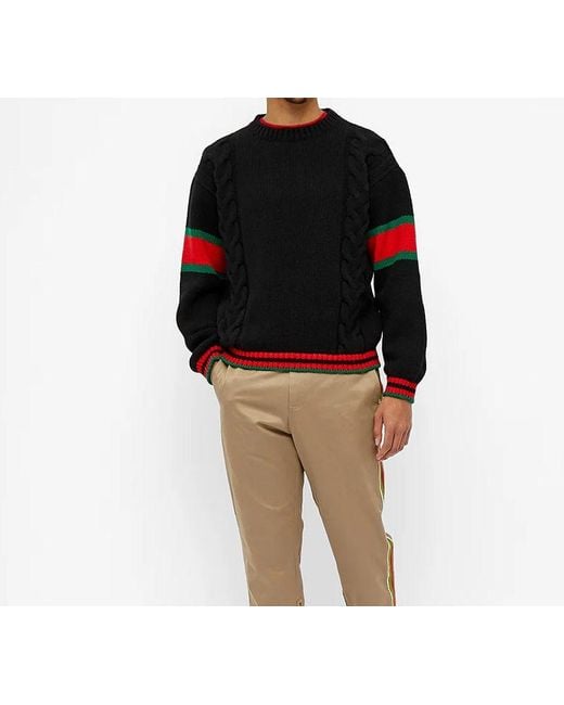 Gucci Black Chucky Grg Long-Sleeved Sweater With Striped Round Neck for men
