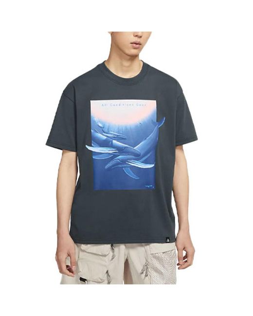 Nike Blue Acg Wyland Funny Printing Sports Loose Round Neck Short Sleeve for men