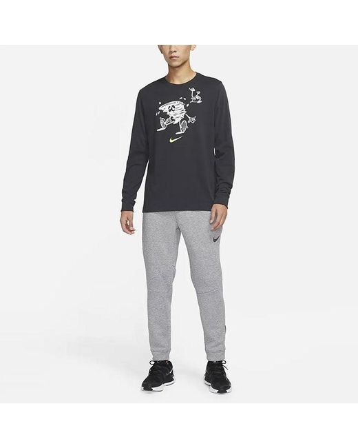 Nike Black Training Athleisure Casual Sports Long Sleeves Round Neck T-Shirt for men
