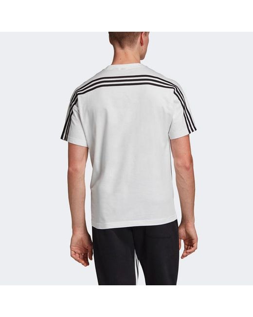Adidas White M Mh 3S Tee Stripe Sports Round Neck Short Sleeve for men