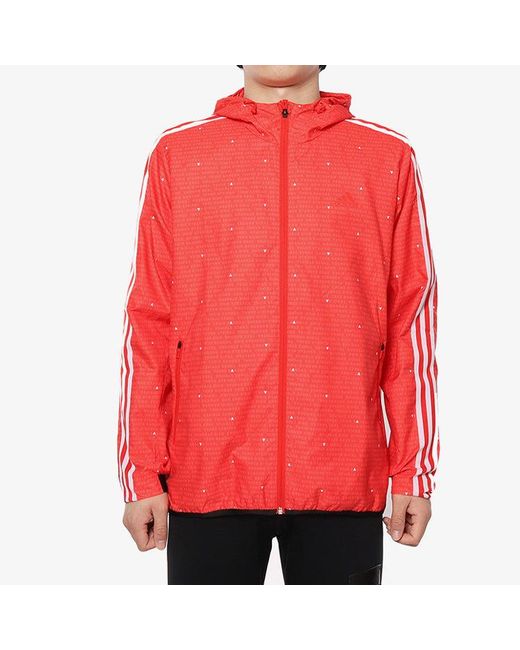 Adidas Red Wb Aop 3S Woven Casual Sports Hooded Jacket for men