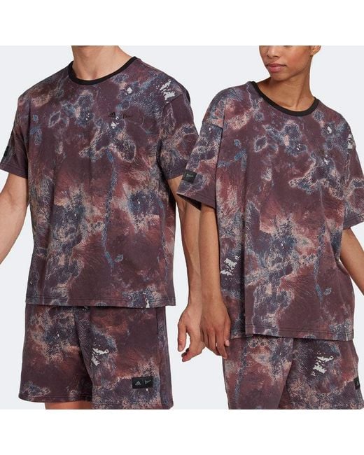 Adidas Purple Paint Splash Effect Printing Sports Short Sleeve Khaki T-Shirt for men