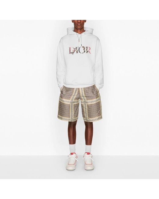 Dior White Flowers Floral Logo Embroidered Printed Loose Hooded Sweatshirt For for men