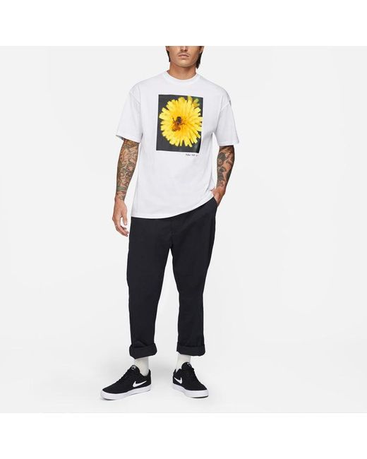 Nike White Sb Skateboard Sports Casual Daisy Print Crew-Neck Short Sleeve for men