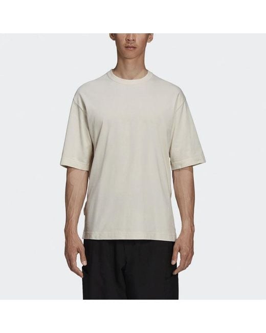 Adidas White Y-3 Ss21 Rear Logo Printing Round Neck Short Sleeve Creamy T-Shirt for men