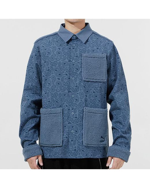 PUMA Blue Paisley Woven Shirt Cashew Pattern Multiple Pockets Jacket for men