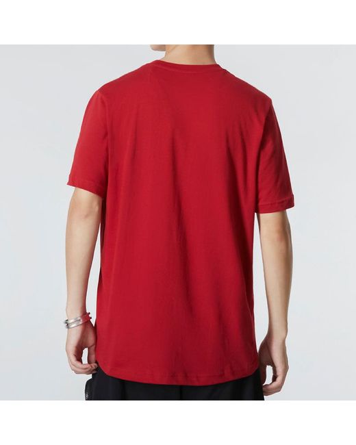 Adidas Red Oe Tee Alphabet Pattern Round Neck Short Sleeve Wine T-Shirt for men
