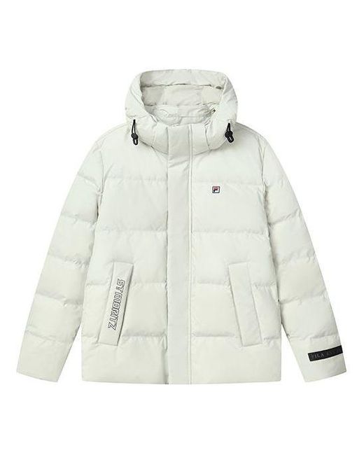 Fila White Embroidered Logo Stay Warm Sports Hooded Down Jacket for men