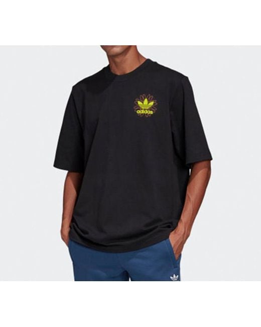 Adidas Black Originals Graphic Tee 2 Earth Printing Sports Short Sleeve for men