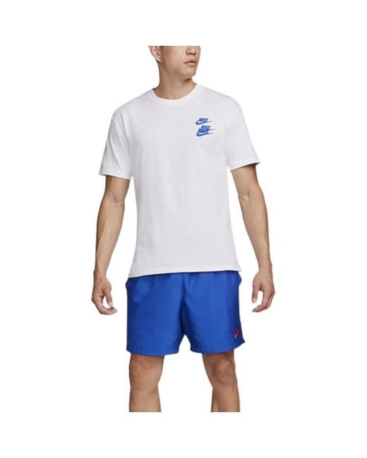 Nike White Sportswear Around The World Subject Embroidered Alphabet Logo Ribbed Round Neck Short Sleeve T-Shirt for men