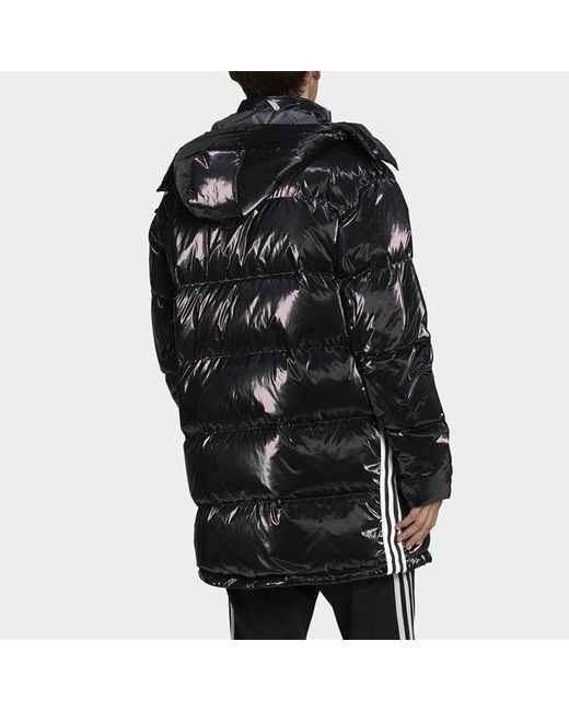 Adidas Black Originals Thicken Windproof Hooded Mid-Length Sports Down Jacket for men